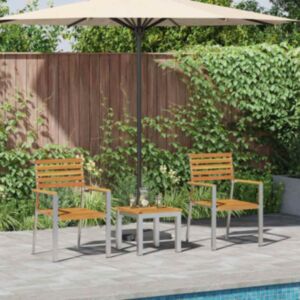 Pood24 3-osaline aia söögilaud tahke puidust akaatsiast, Pood24 virnastatavad aia toolid 2 tk tahke puidust akaatsiast ja terasest