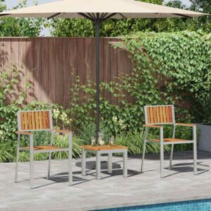 Pood24 3-osaline aia söögilaud, tugev akaatsiapuit, Pood24 virnastatavad aia toolid 2 tk, tugev akaatsiapuit ja teras