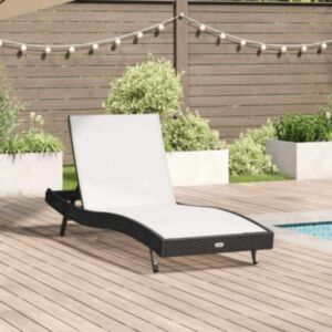 Pood24 Sunlounger Must ja Valge 70 x 197 x 82 cm Polü Rattan ja Metall