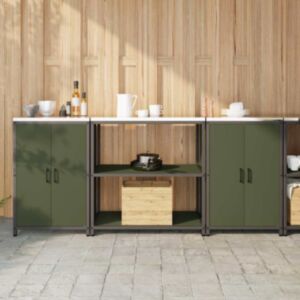 Pood24 Köögivarustus riiuliga 3 pcs Küpset roheline 210 x 50 x 92 cm