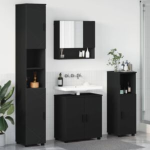 Pood24 Vannitoa mööbleset uksega 4 pcs Must 61 x 35 x 64 cm Tehispuit