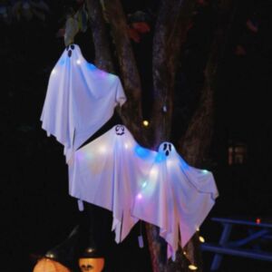 Pood24 Halloweeni Rippuv Kummitus koos 3 LED-iga 3 pcs Valge Polüester