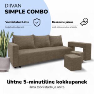 Kahekohaline lahtikäiv diivan lauakese ja tumbadega COMBO
