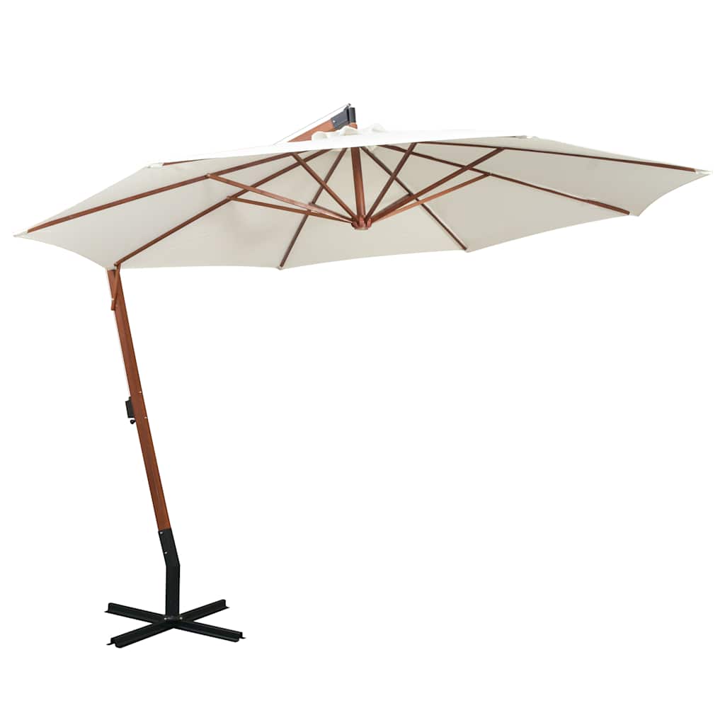 Rippuv päikesevari 350 cm puidust postiga, valge