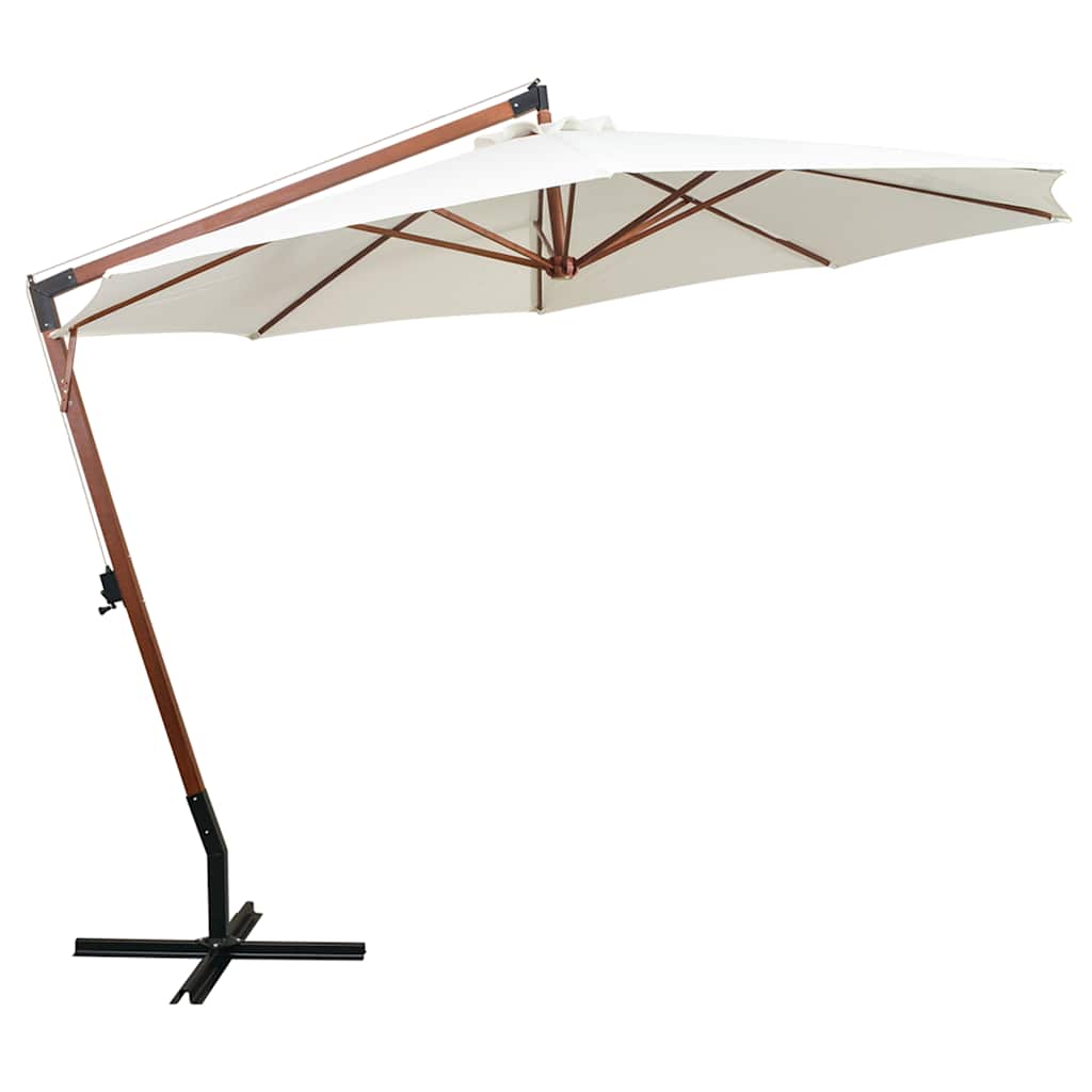 Rippuv päikesevari 350 cm puidust postiga, valge