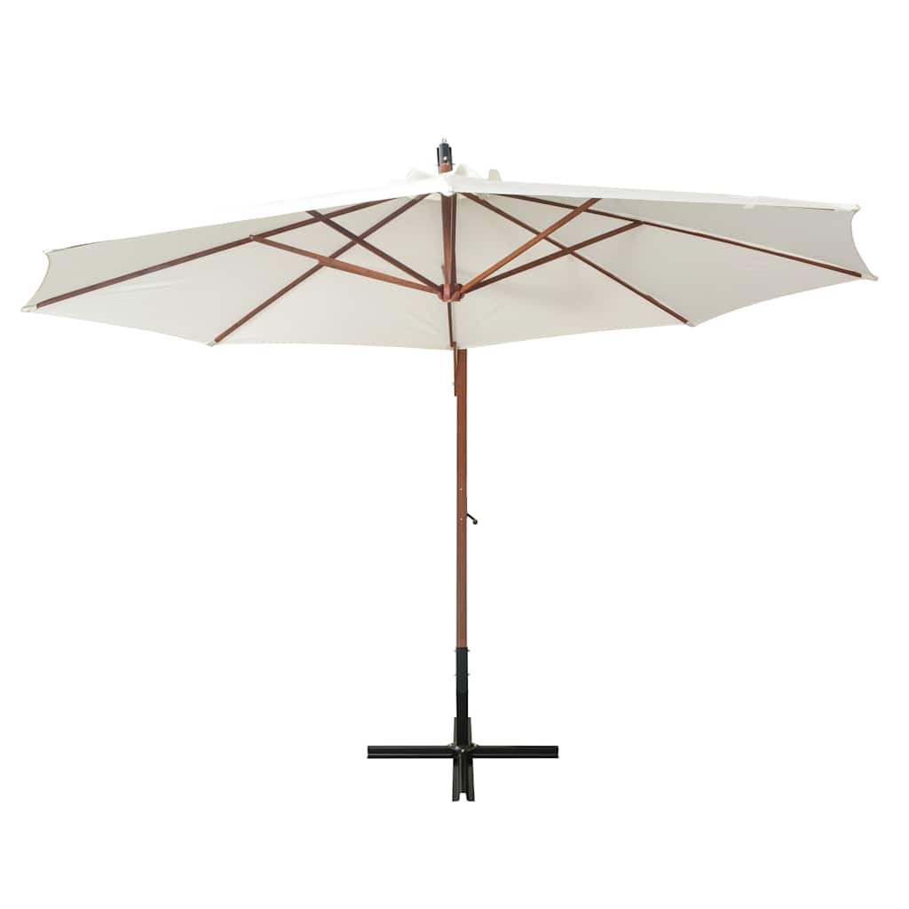 Rippuv päikesevari 350 cm puidust postiga, valge