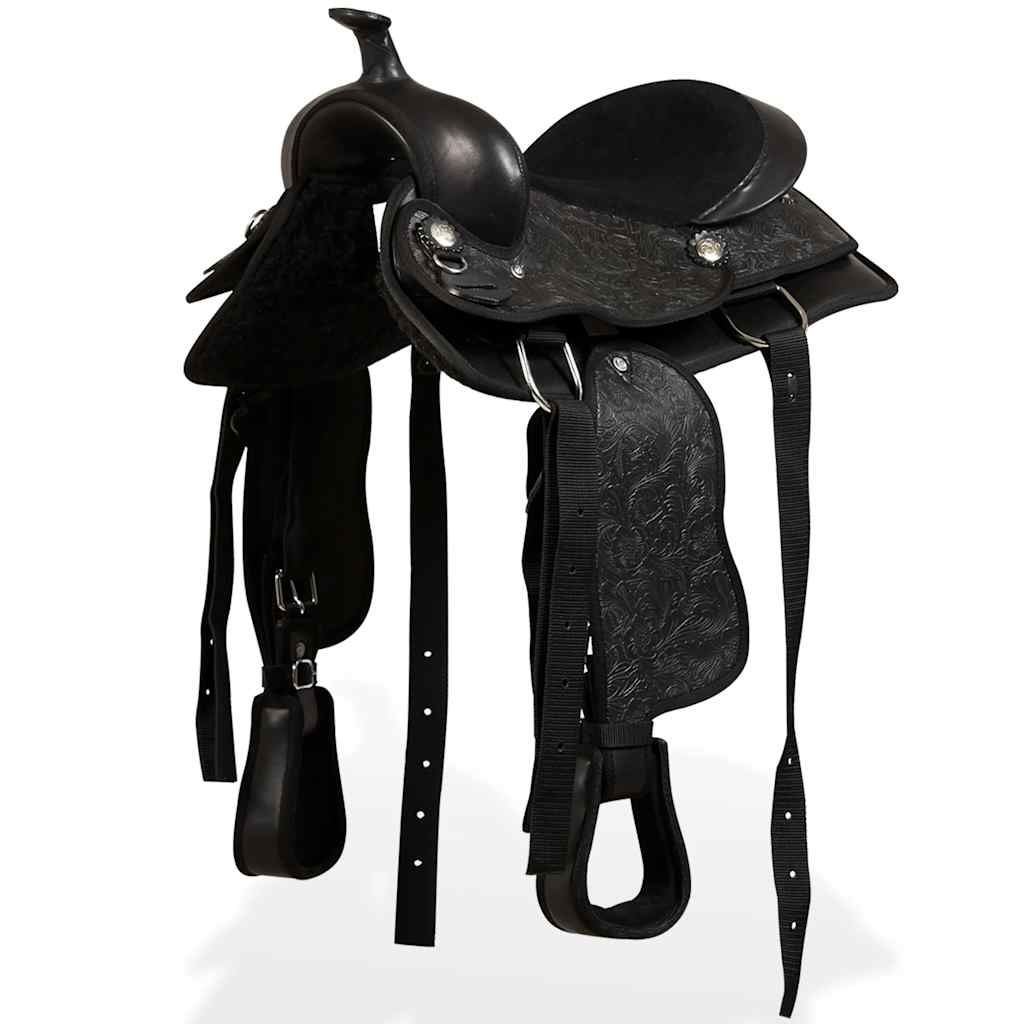 Vesternsadul, valjad ja rinnarihm, nahast 33 cm, must