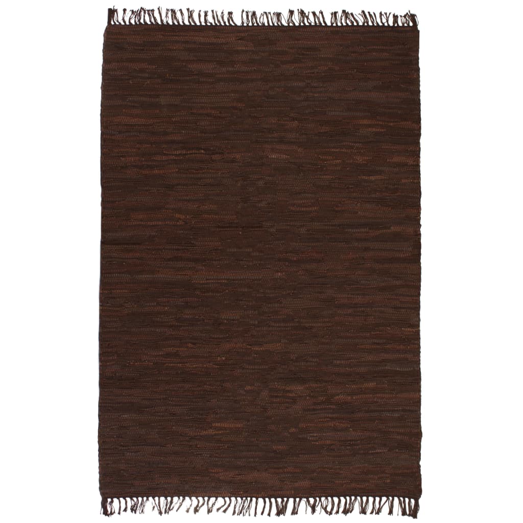 Käsitsi kootud Chindi vaip, nahk 120 x 170 cm, pruun