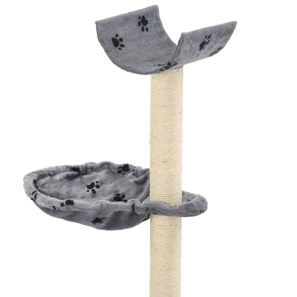 Kassimaja sisalköite ja kraapimispuuga 105 cm käpajäljed, hall