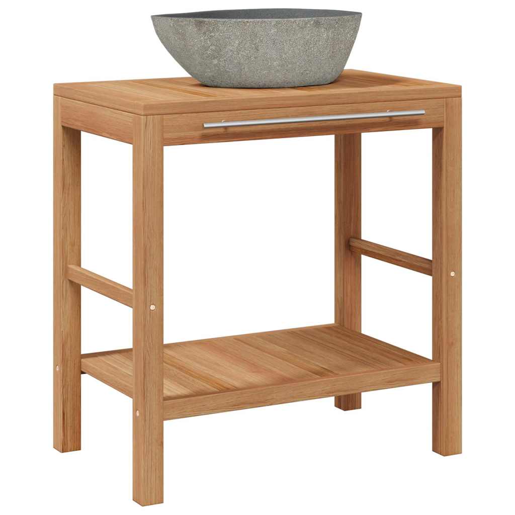 Tugevast tiikpuust vannitoakapp jõekivist valamuga