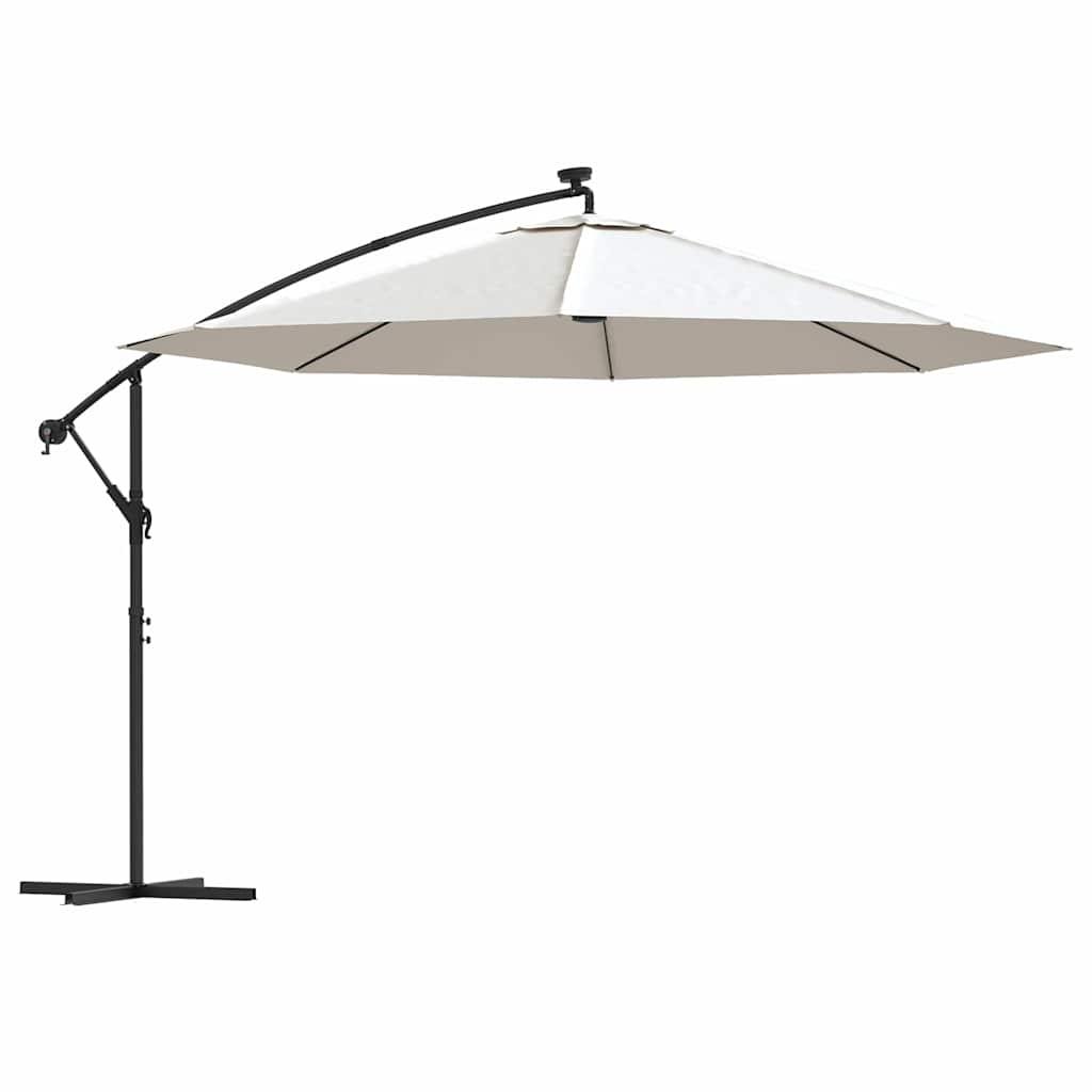Konsooldisainiga päikesevari LED, metallpost, 350 cm liivakarva