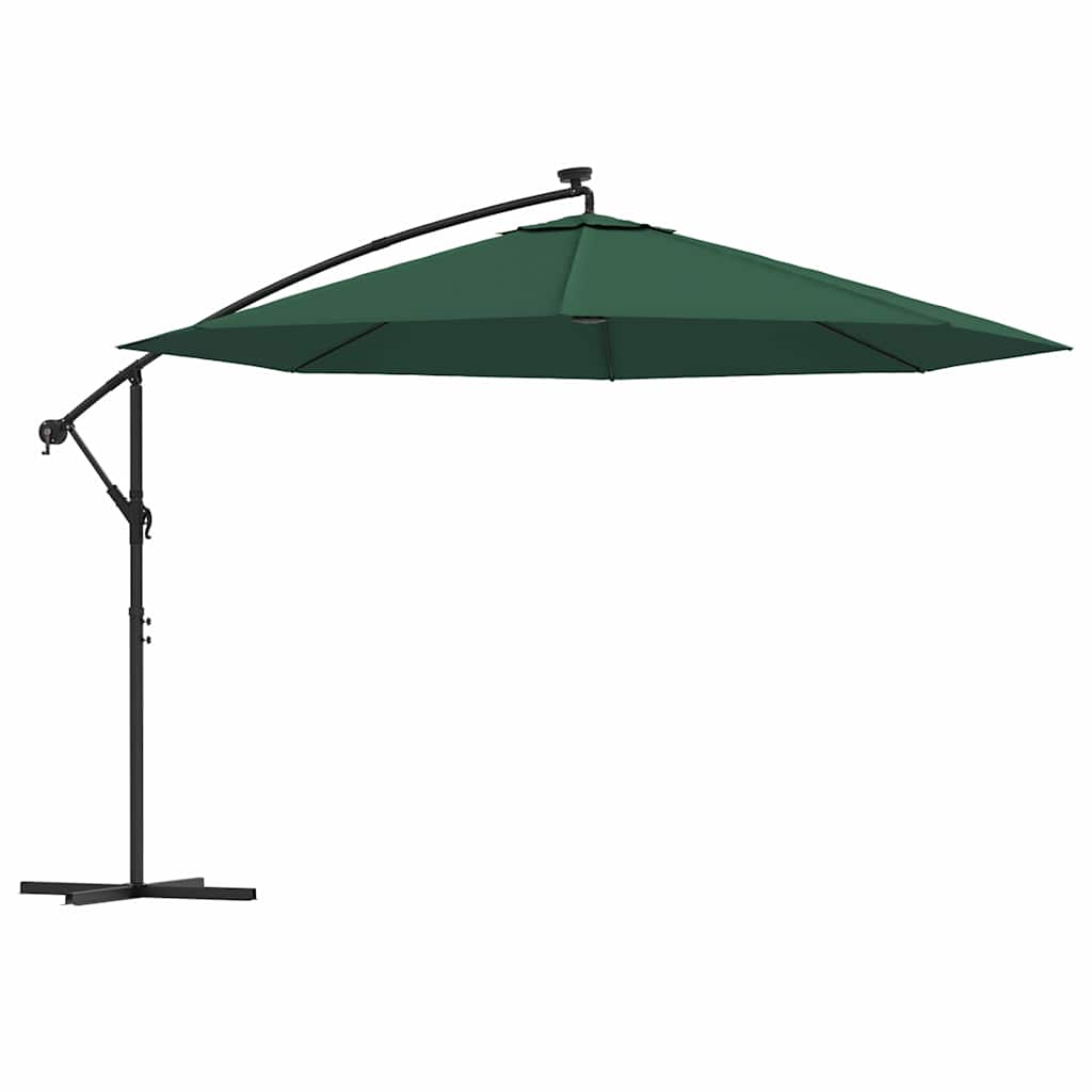 Konsooldisainiga päikesevari LED, metallpost, 350 cm roheline
