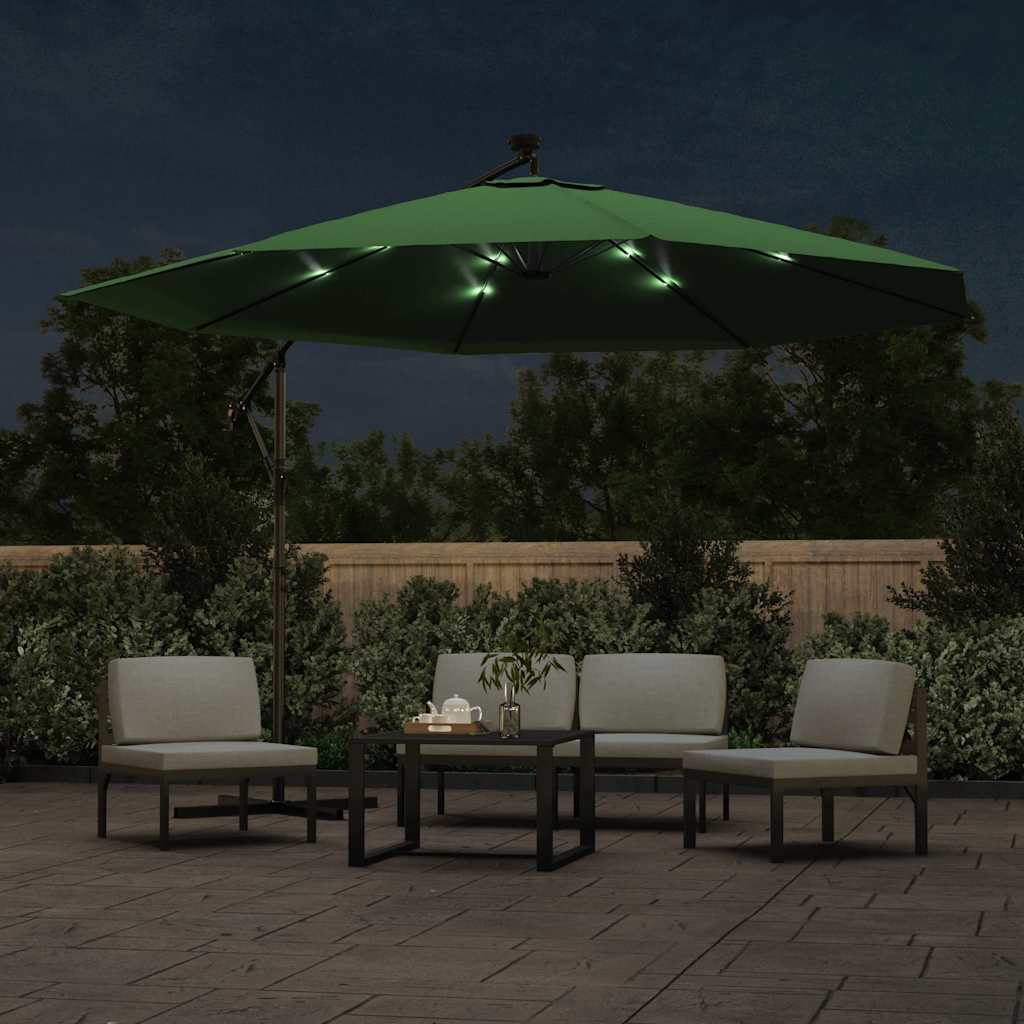 Konsooldisainiga päikesevari LED, metallpost, 350 cm roheline