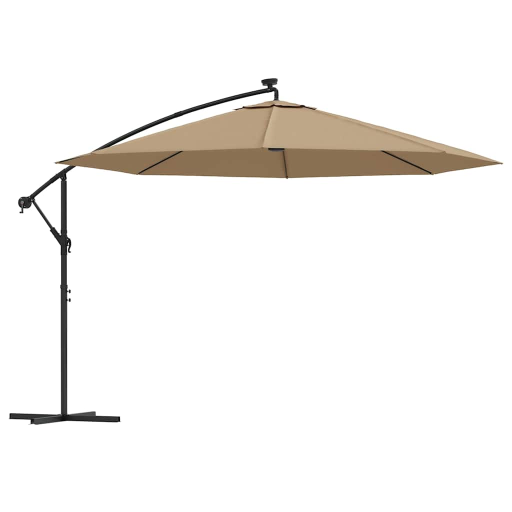 Konsooldisainiga päikesevari LED, metallpost, 350 cm pruunikas