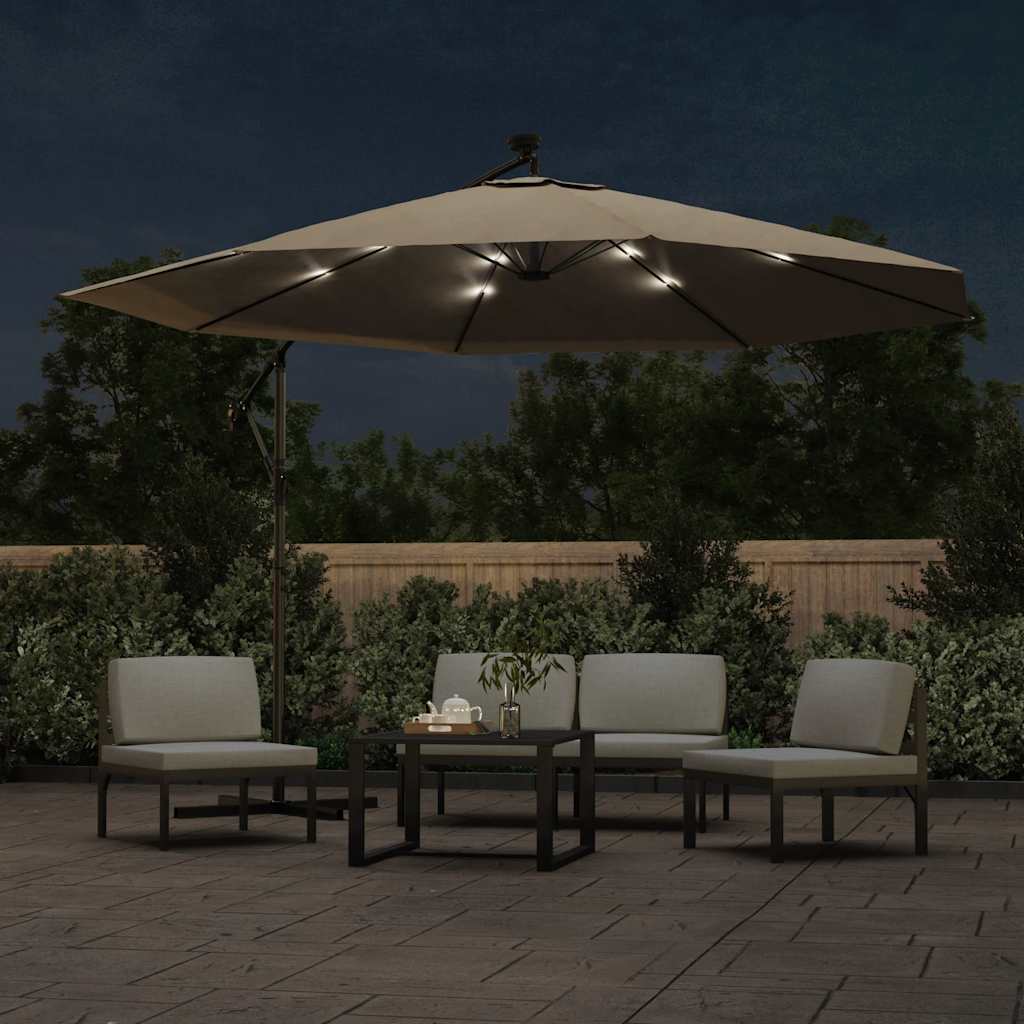 Konsooldisainiga päikesevari LED, metallpost, 350 cm pruunikas