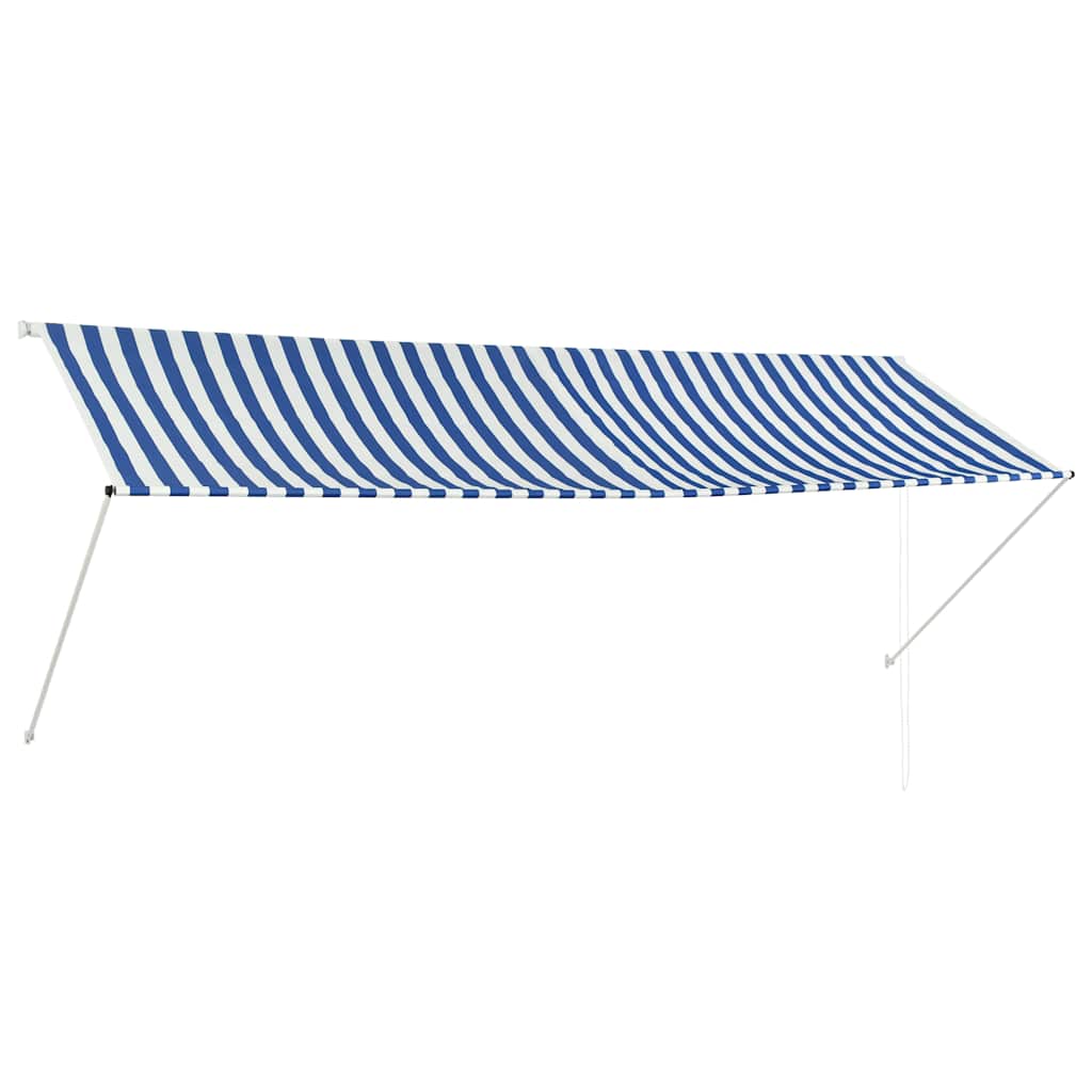 Sissetõmmatav varikatus, 350 x 150 cm, sinine ja valge