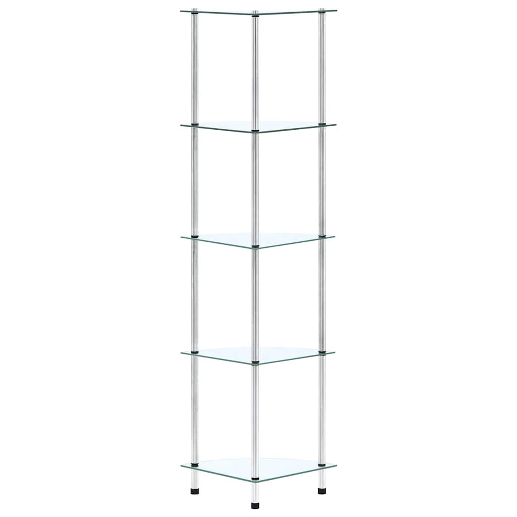 5-korruseline riiul, läbipaistev 30x30x130 cm, karastatud klaas