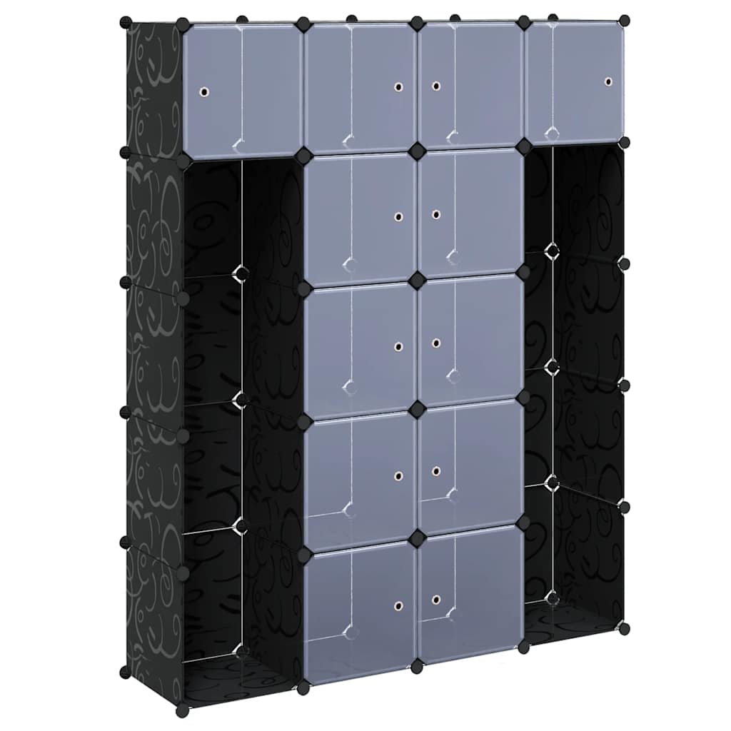 Modulaarne kapp 14 sektsiooni must ja valge 37 x 146 x 180,5 cm