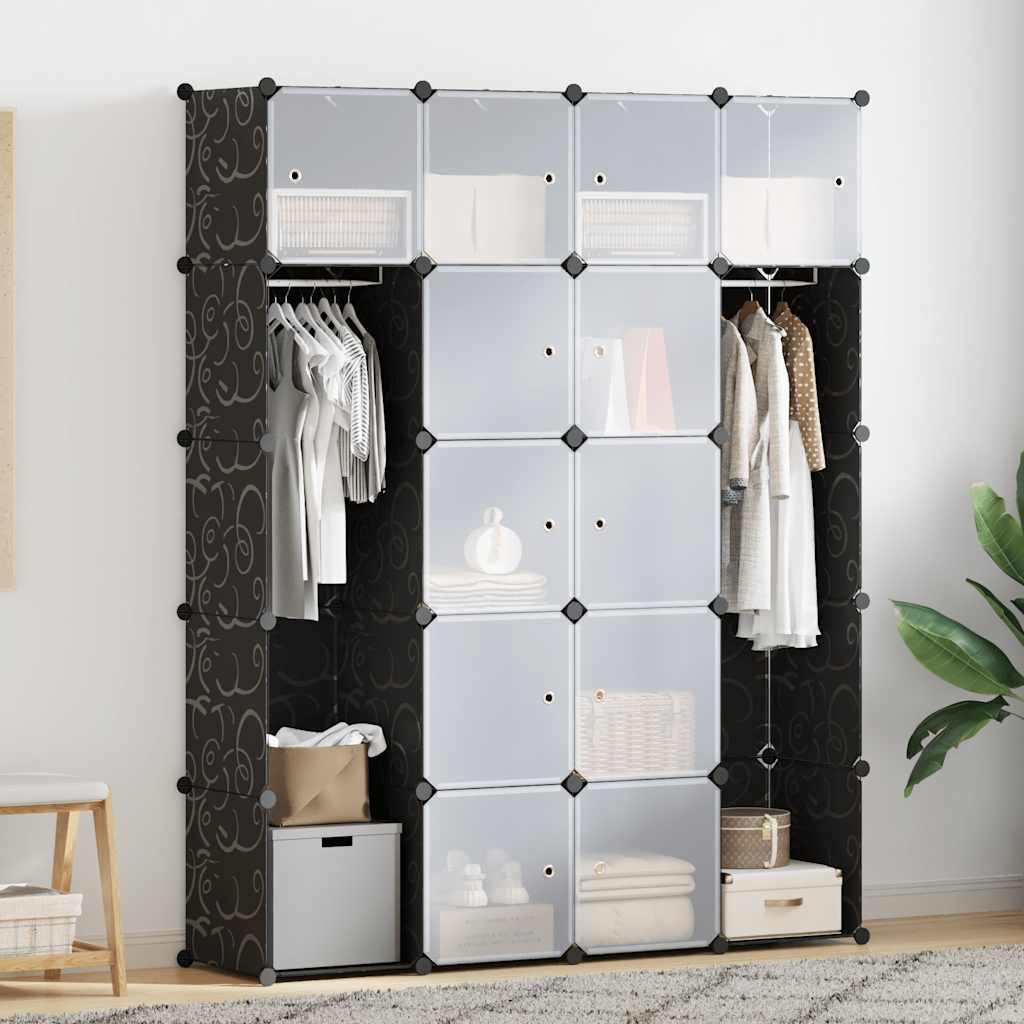 Modulaarne kapp 14 sektsiooni must ja valge 37 x 146 x 180,5 cm