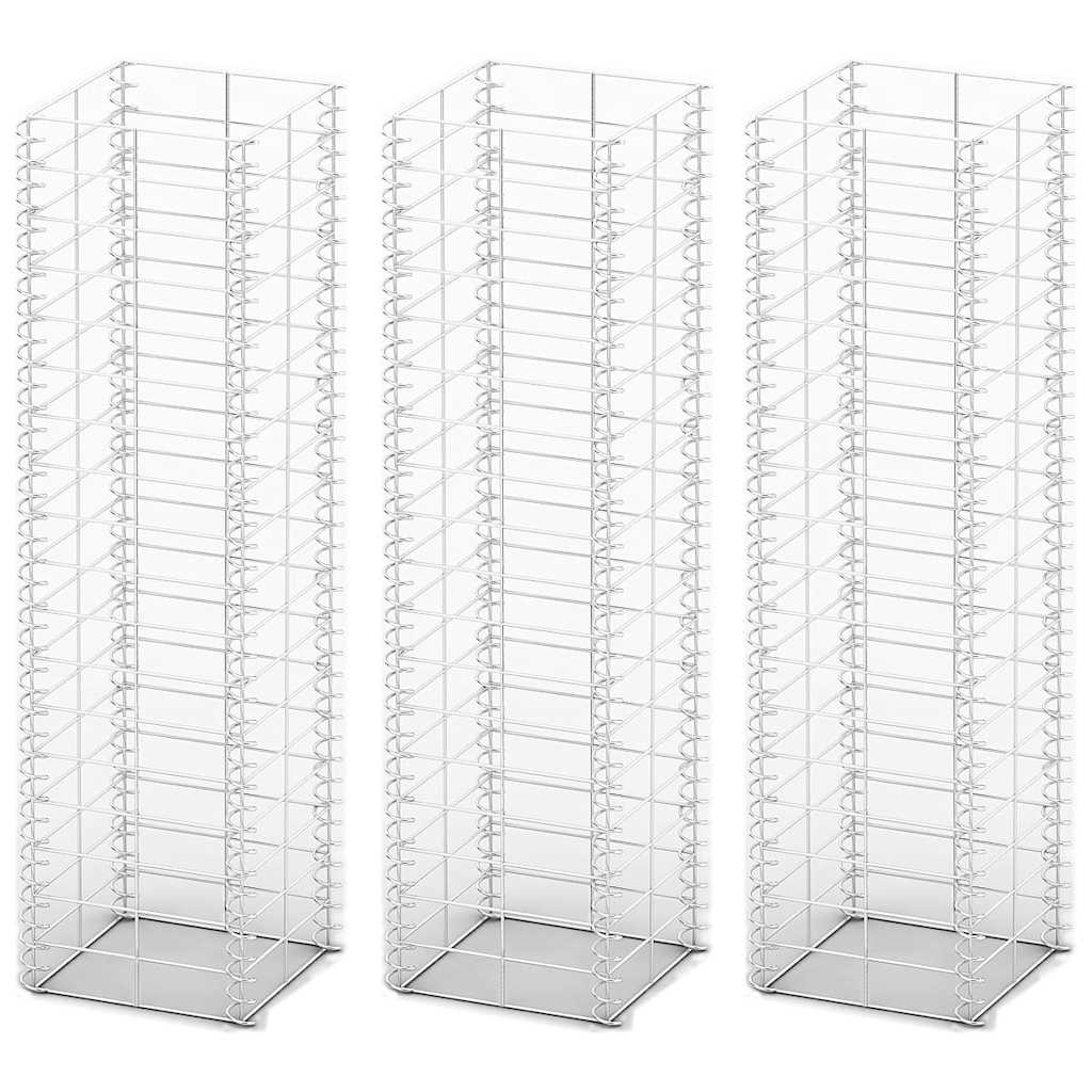 Gabioonide komplekt, 3 tk, tsingitud traat 25 x 25 x 100 cm