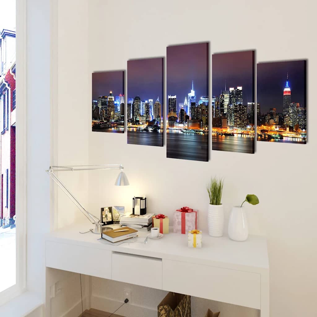Värviline New Yorgi siluetiga lõuend seinale 100 x 50 cm