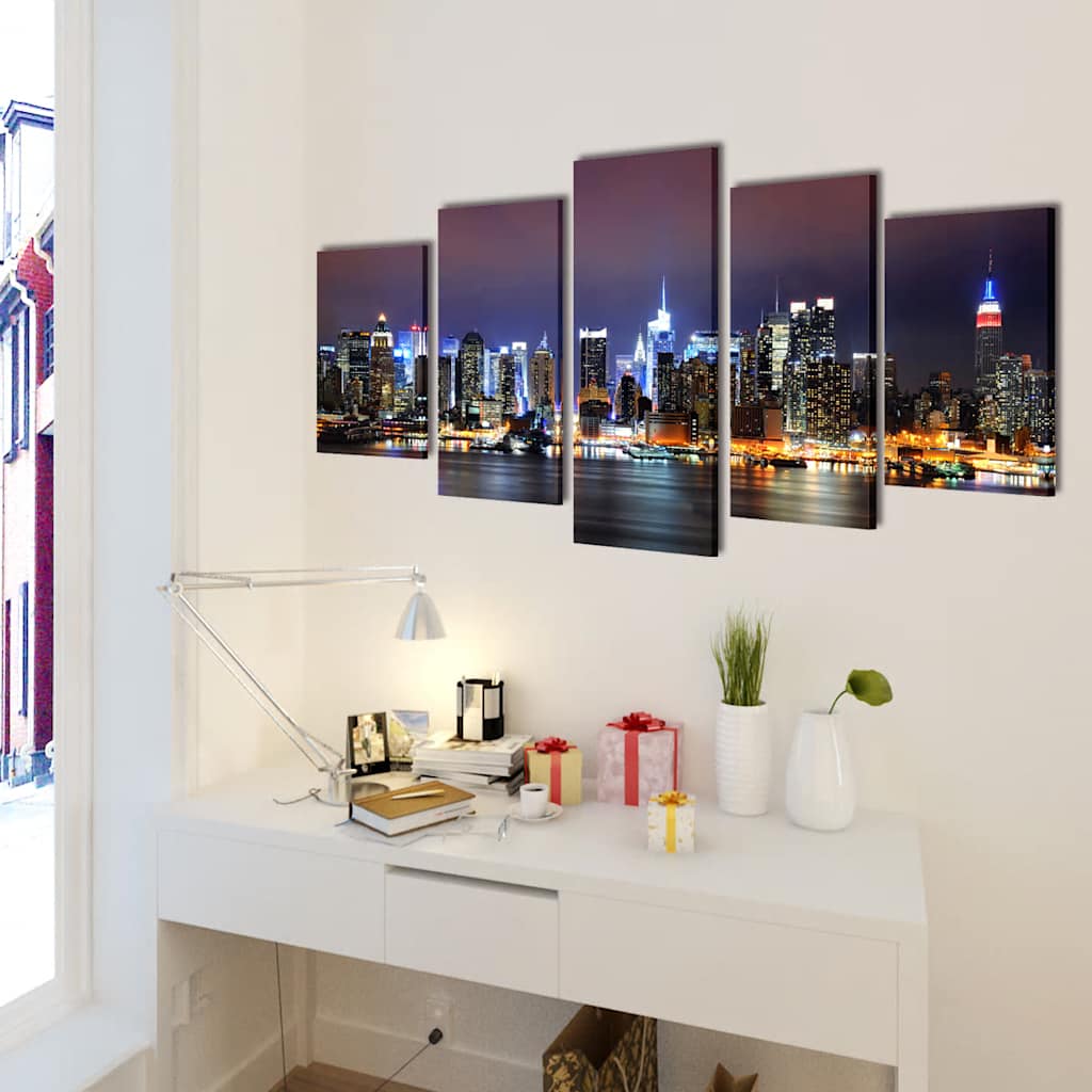 Värviline New Yorgi siluetiga lõuend seinale 200 x 100 cm