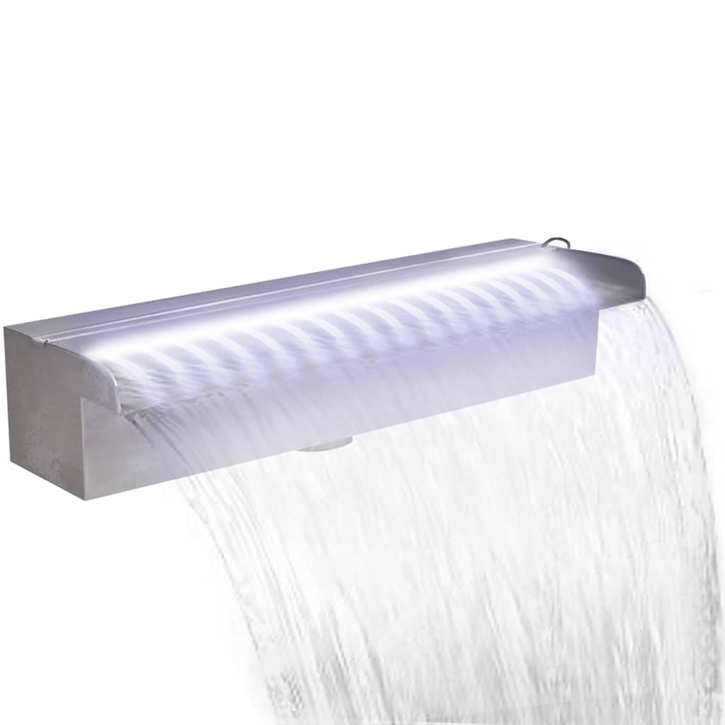 Ristkülikukujuline basseini purskkaev LED-tuledega terasest 45 cm
