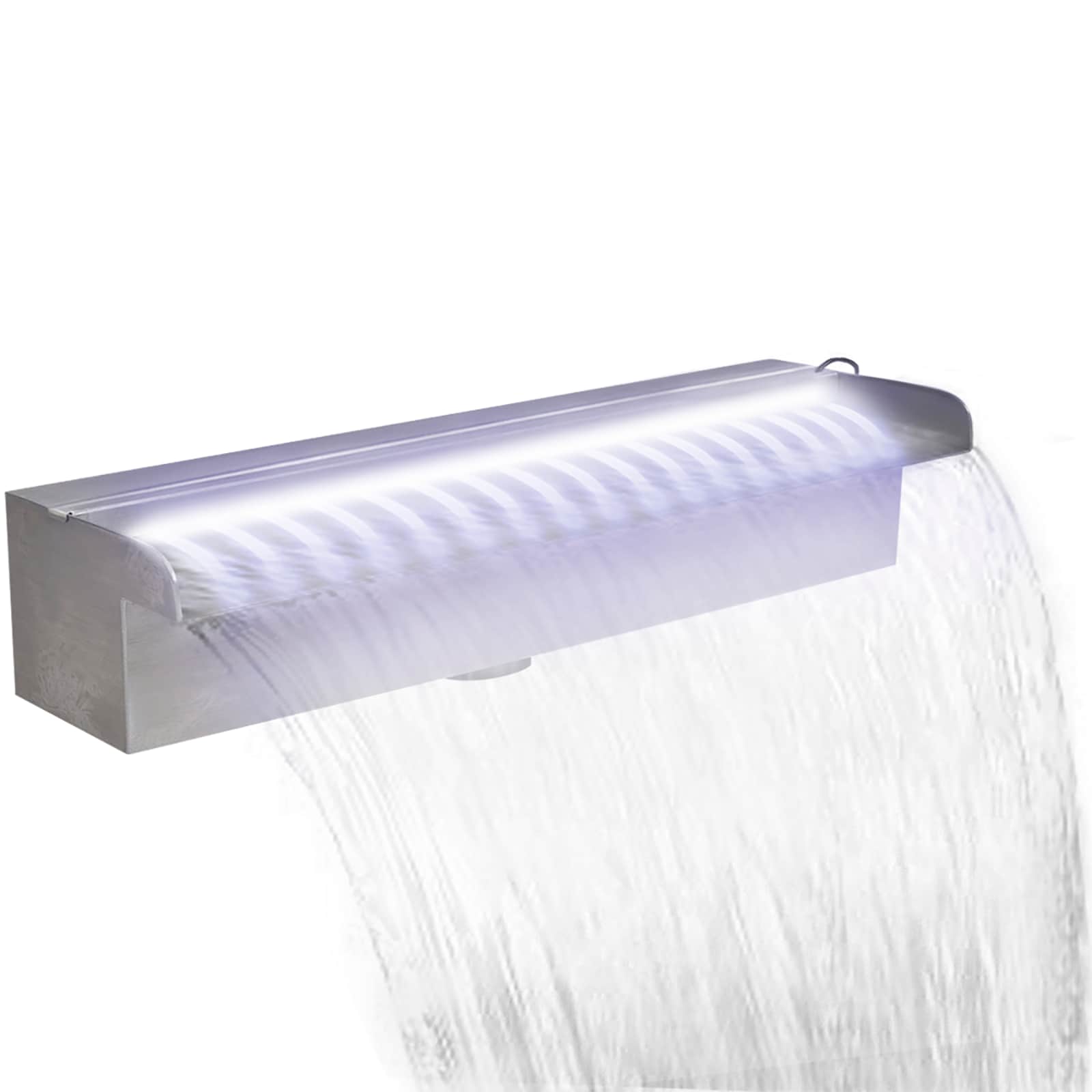 Ristkülikukujuline basseini purskkaev LED-tuledega terasest 45 cm
