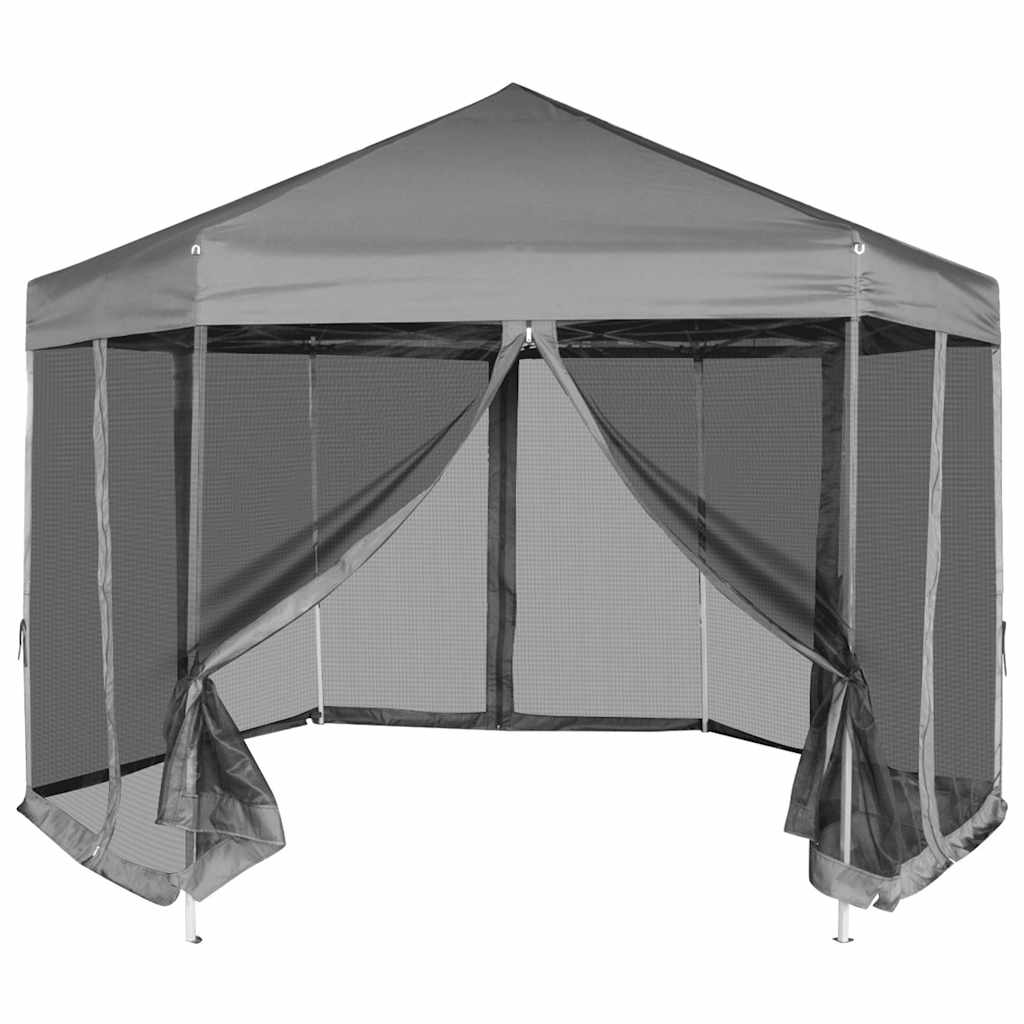 Kuusnurkne pop-up 6 külgseinaga peotelk hall 3,6 x 3,1 m