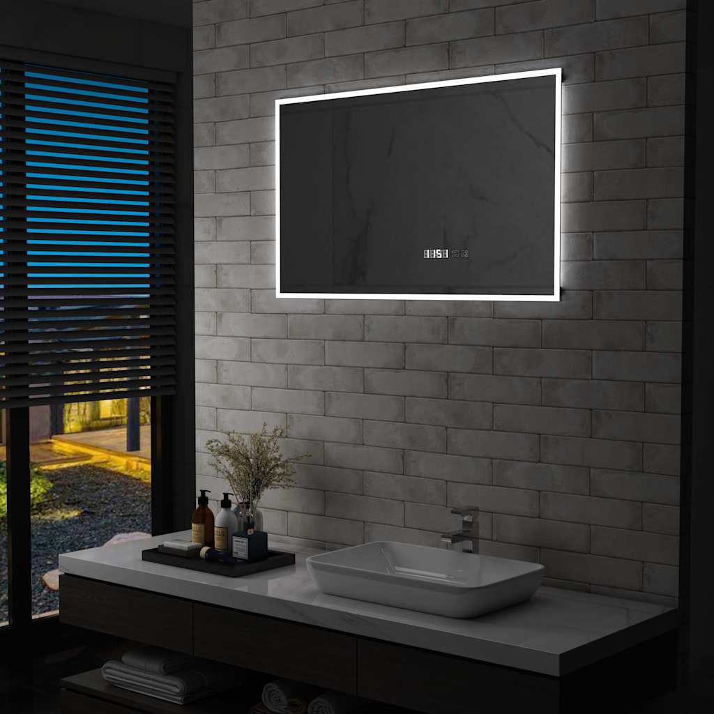 Vannitoa LED-seinapeegel puuteanduri ja ajanäidikuga 100x60 cm
