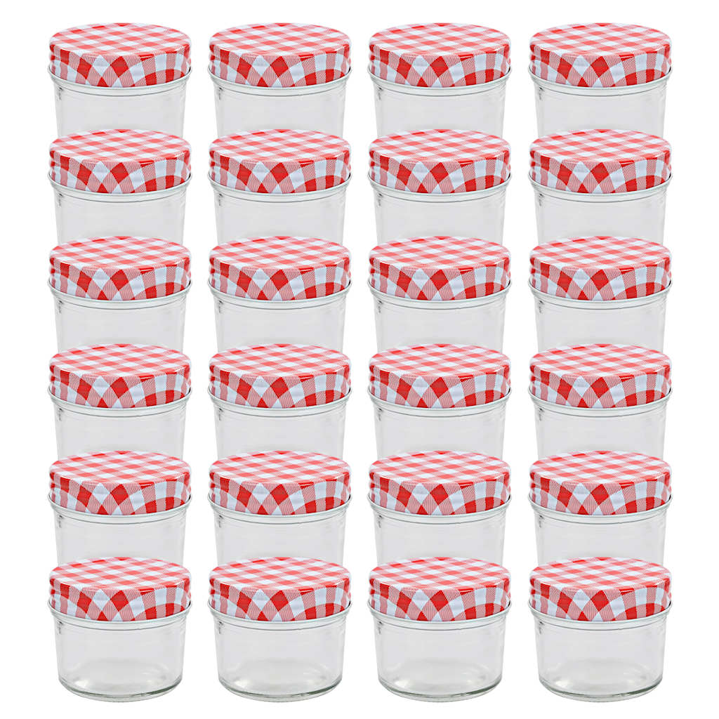 Valgete ja punaste kaantega klaasist moosipurgid 24 tk 110 ml