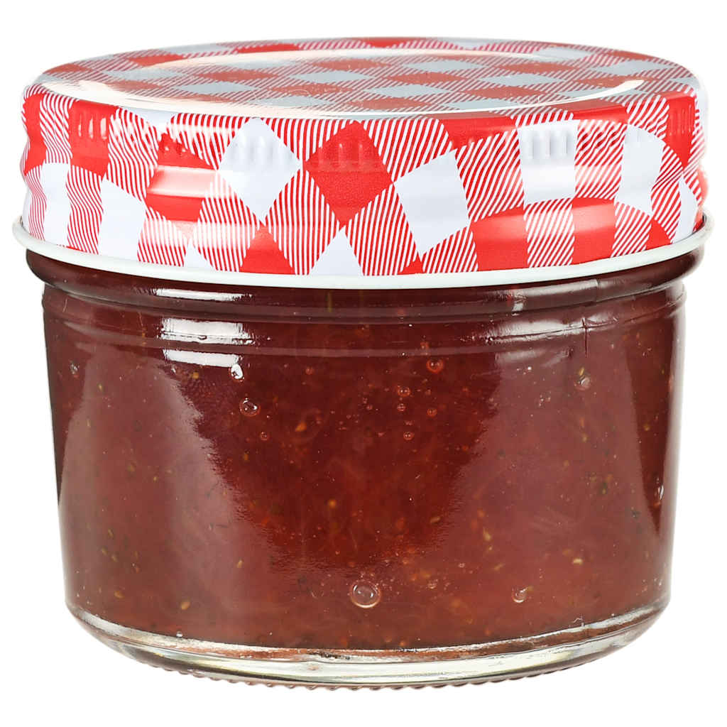 Valgete ja punaste kaantega klaasist moosipurgid 24 tk 110 ml