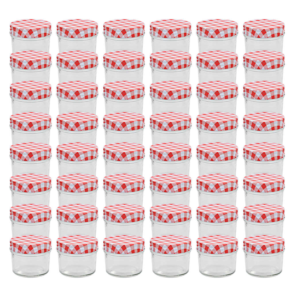 Valgete ja punaste kaantega klaasist moosipurgid 48 tk, 110 ml
