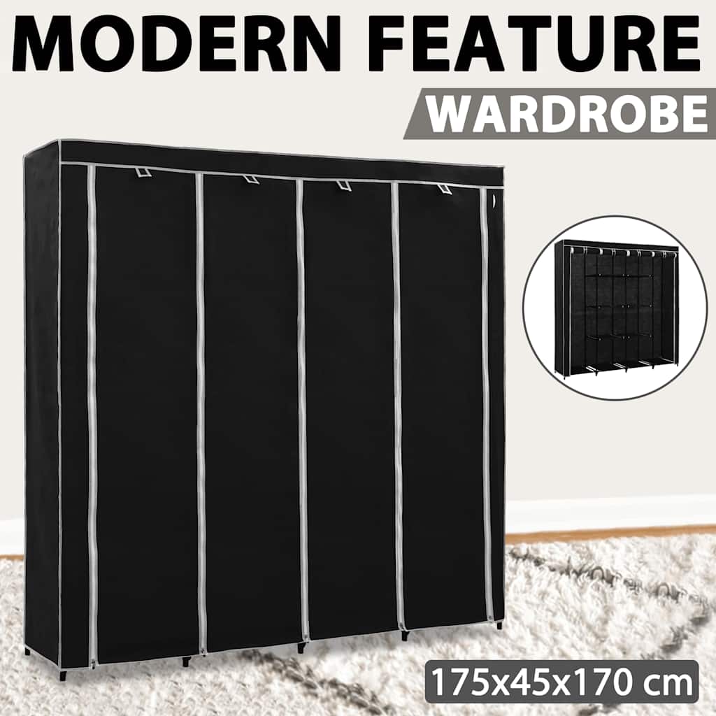 Garderoob 4 sektsiooniga, must 175 x 45 x 170 cm