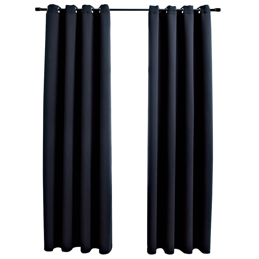 Pimendavad kardinad metallrõngastega 2 tk, must, 140 x 175 cm