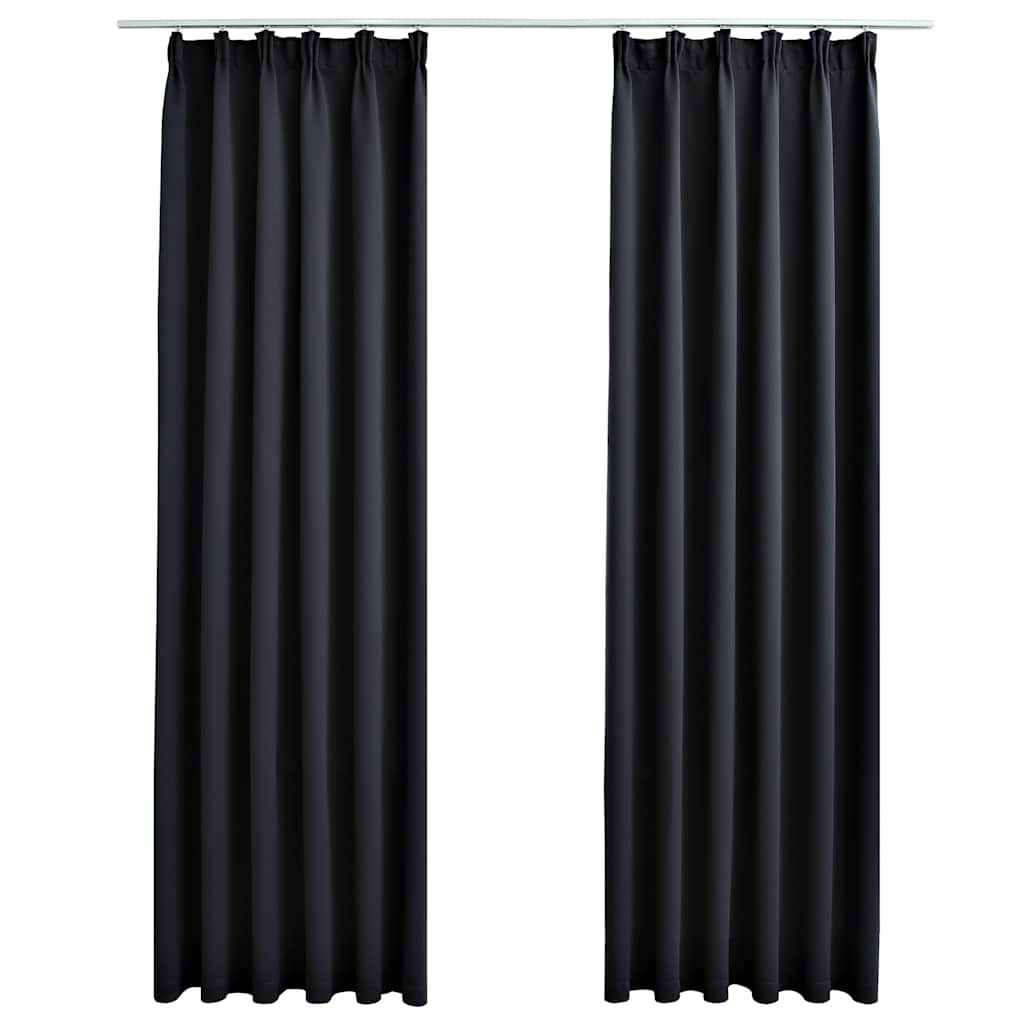 Pimendavad kardinad konksudega, 2 tk, must, 140 x 175 cm