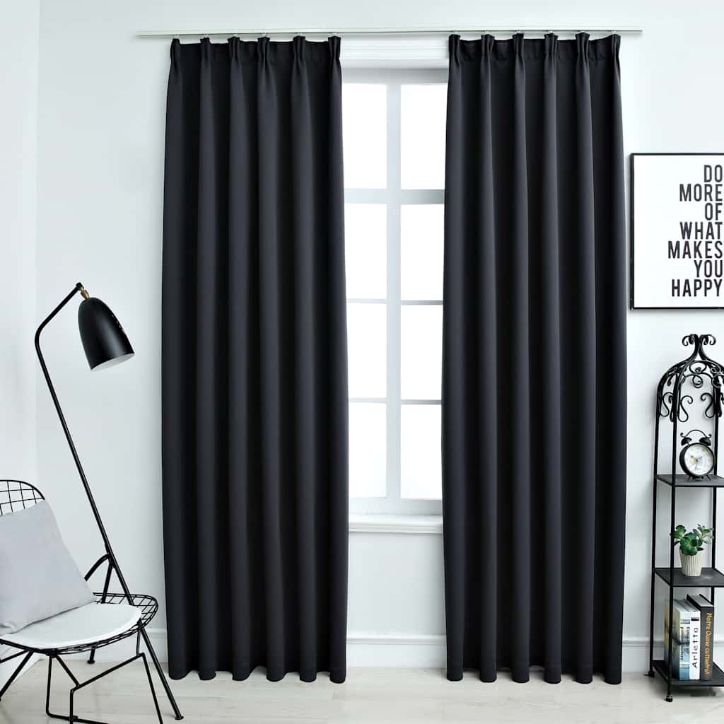 Pimendavad kardinad konksudega, 2 tk, must, 140 x 245 cm