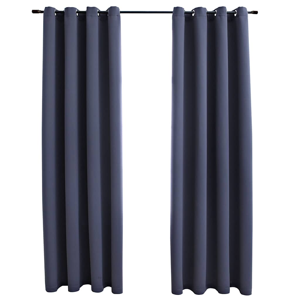 Pimendavad kardinad metallrõngastega 2 tk antratsiit 140x225 cm