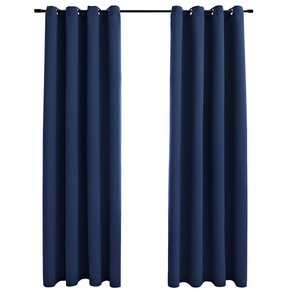Pimendavad kardinad metallrõngastega 2 tk, sinine, 140 x 245 cm