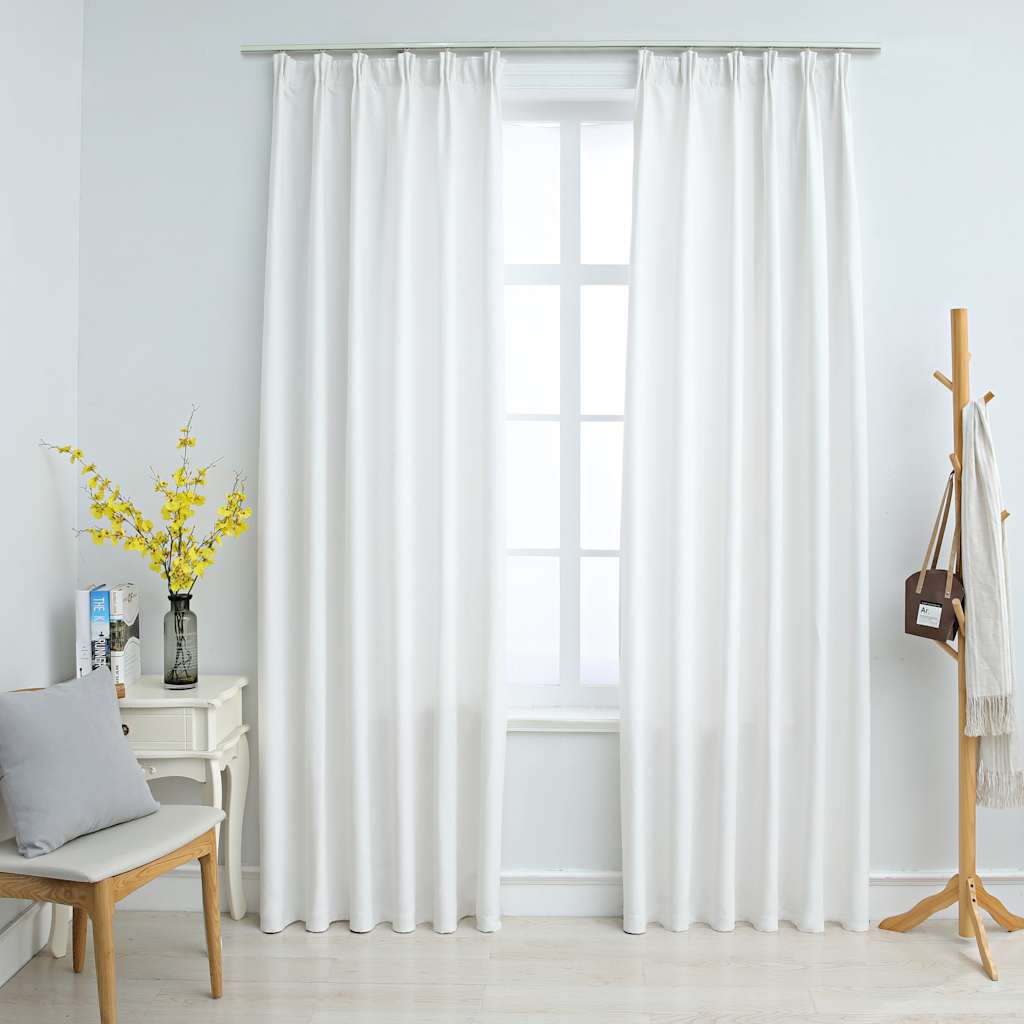 Pimendavad kardinad konksudega, 2 tk, koltunud valge 140x225 cm