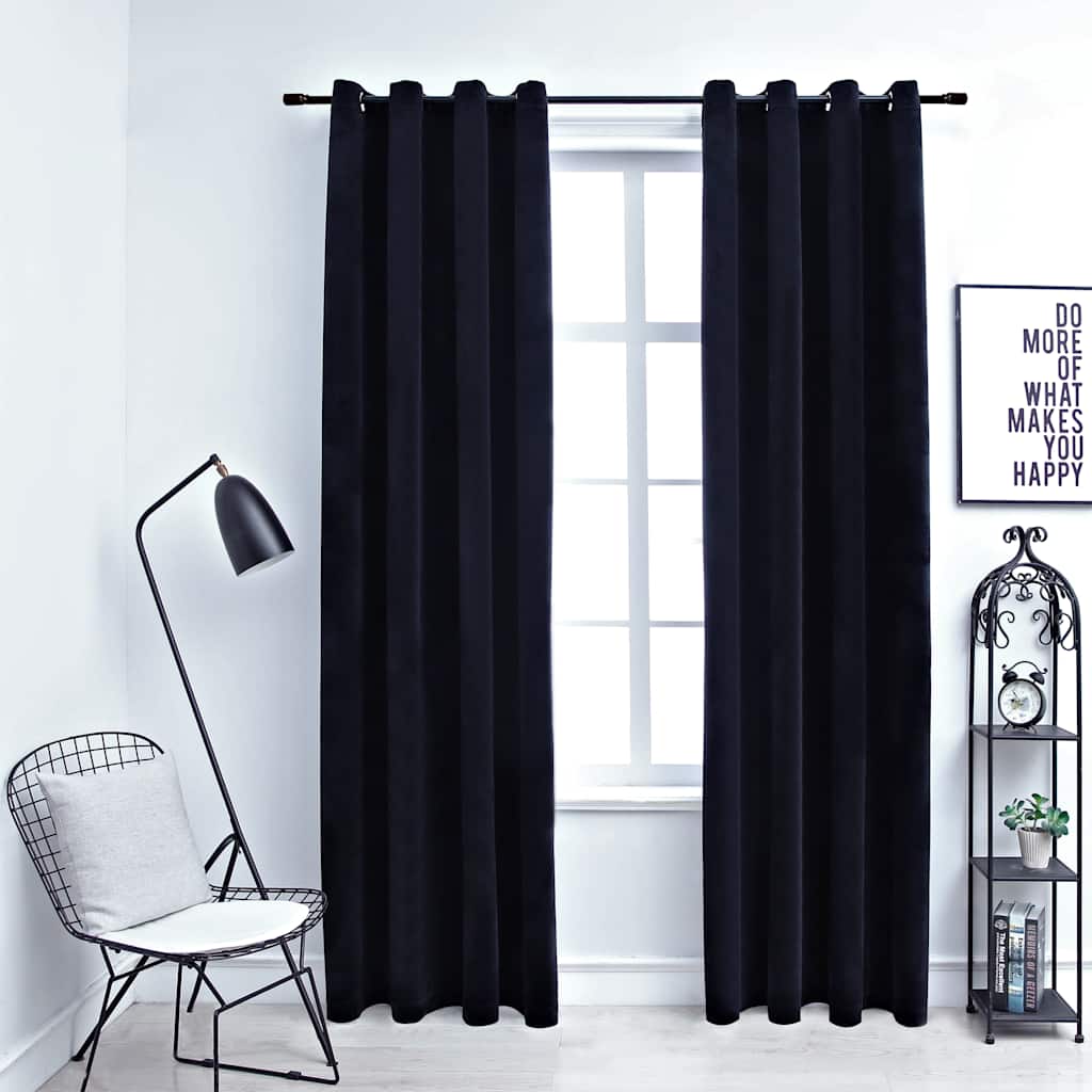 Pimendavad kardinad rõngastega 2 tk, samet, must, 140 x 175 cm