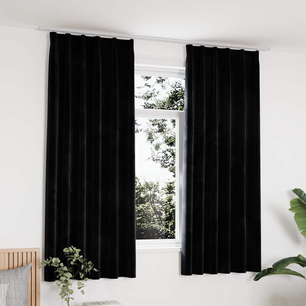 Pimendavad kardinad 2 tk konksud, samet, must, 140x175 cm