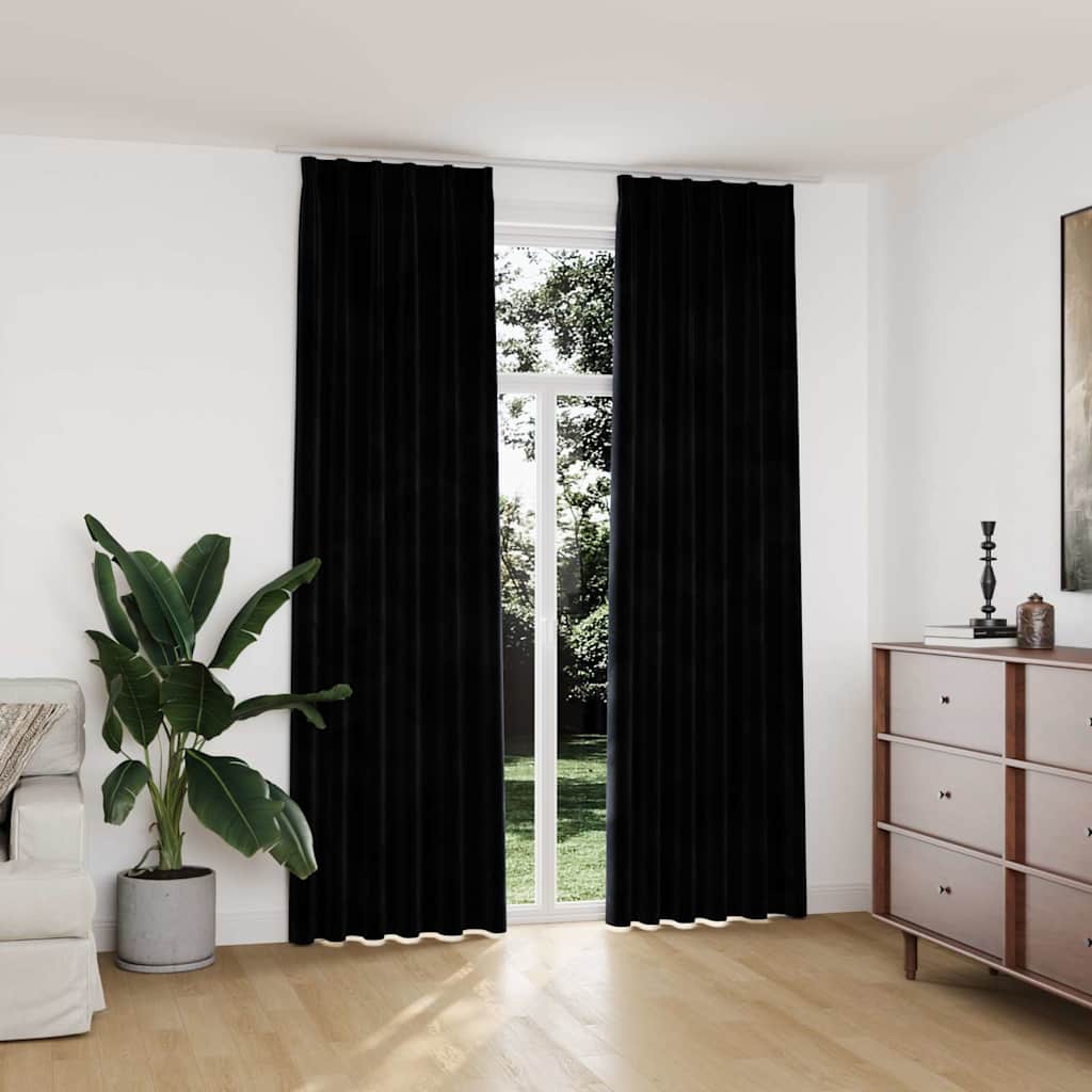 Pimendavad kardinad 2 tk konksudega, samet, must, 140 x 245 cm