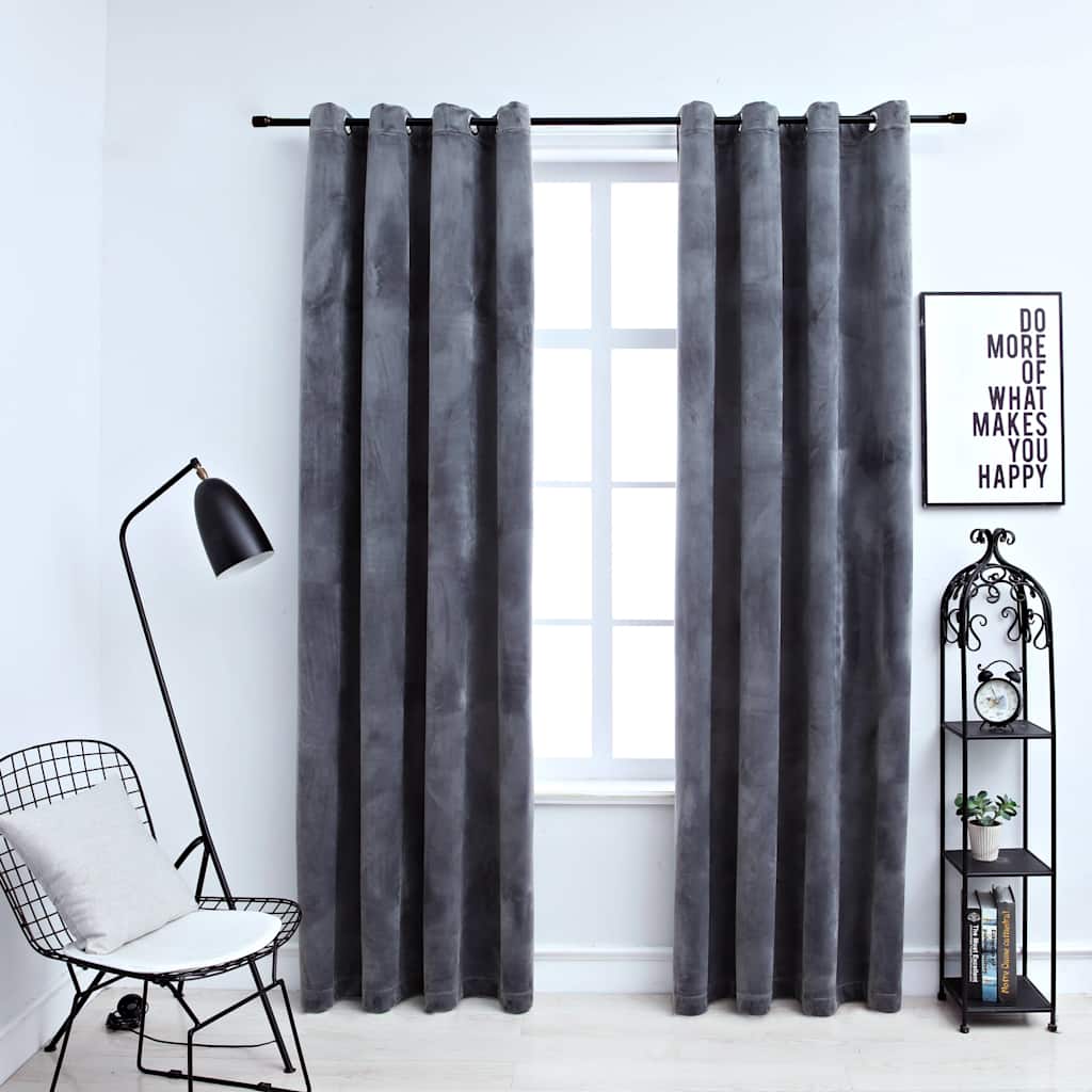 Pimendavad kardinad rõngastega 2 tk samet antratsiit 140x245 cm