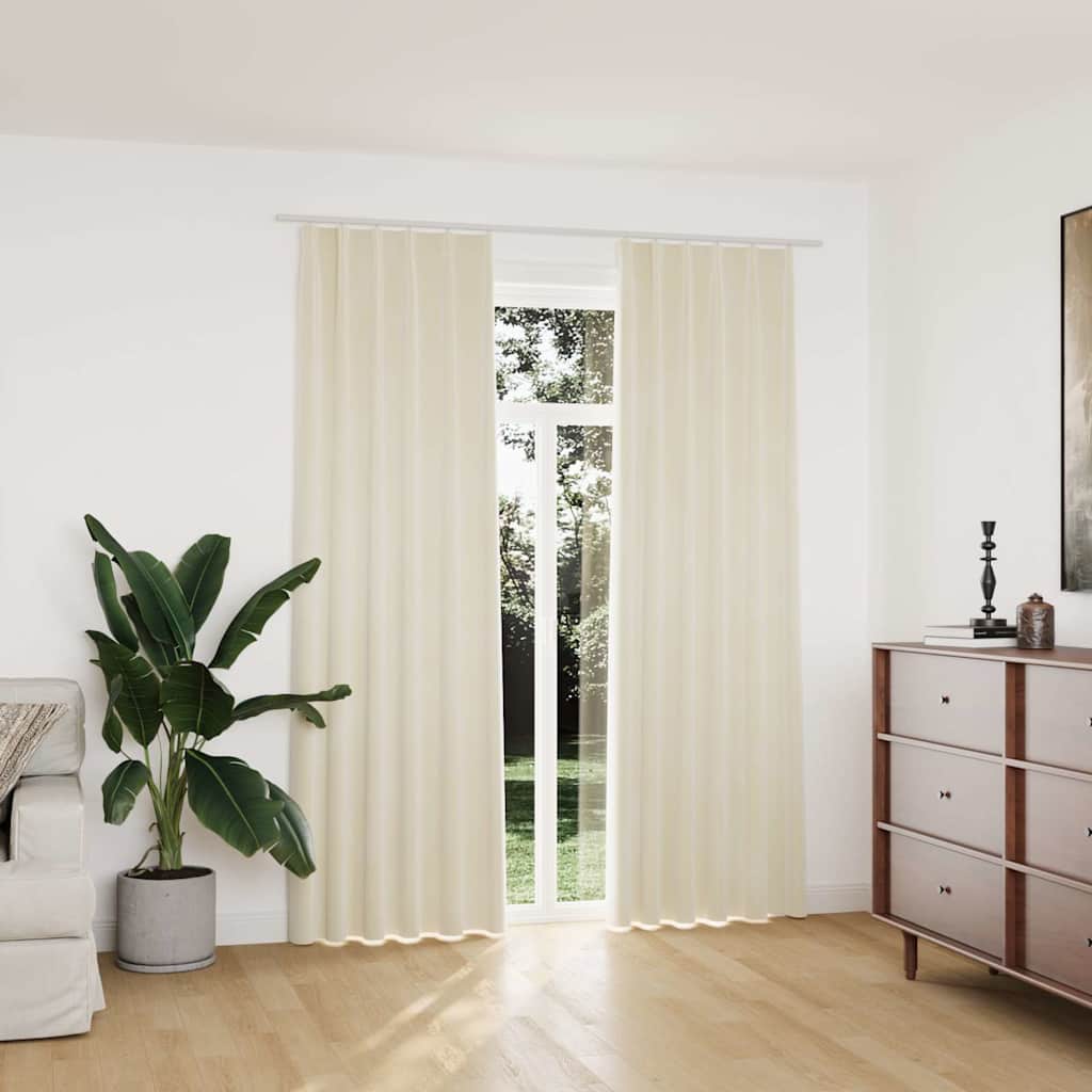 Pimendavad kardinad 2 tk konksud, samet, kreemjas, 140 x 225 cm