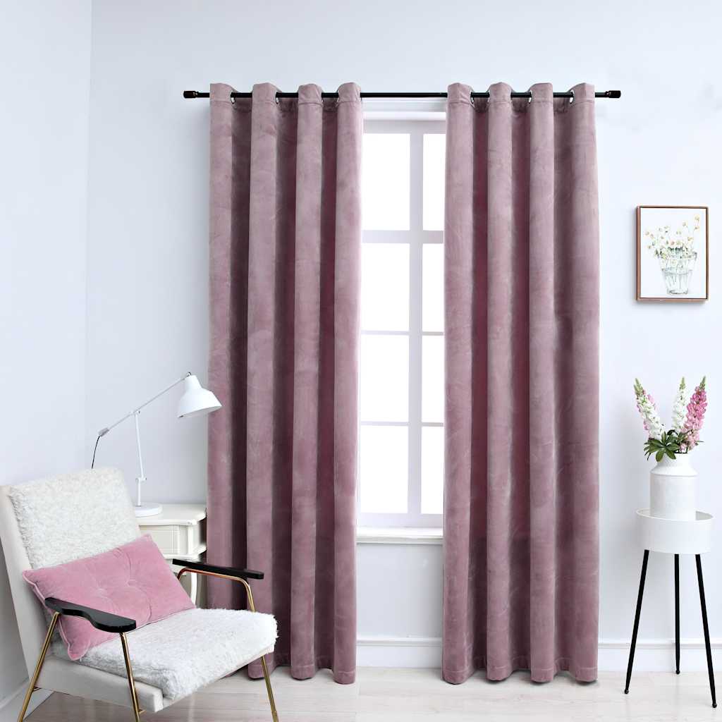 Pimendavad kardinad rõngastega 2 tk samet antiikroosa 140x245cm