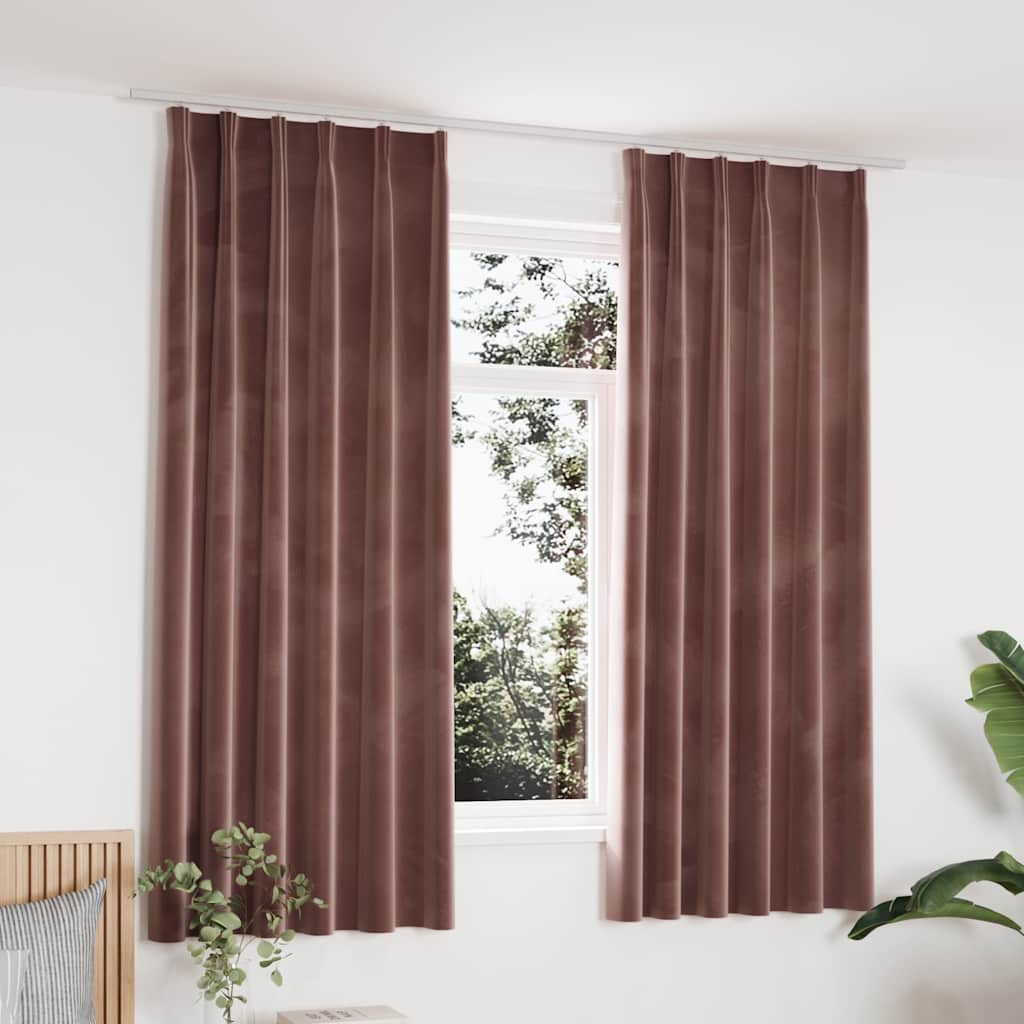 Pimendavad kardinad 2 tk konksud, samet, vanaroosa, 140x175 cm