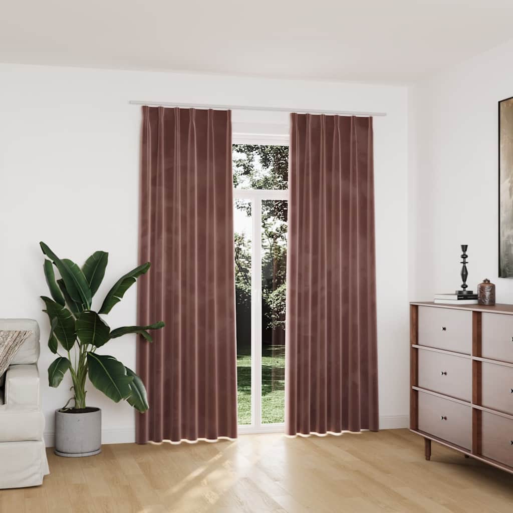 Pimendavad kardinad 2 tk konksud, samet, vanaroosa, 140x225 cm