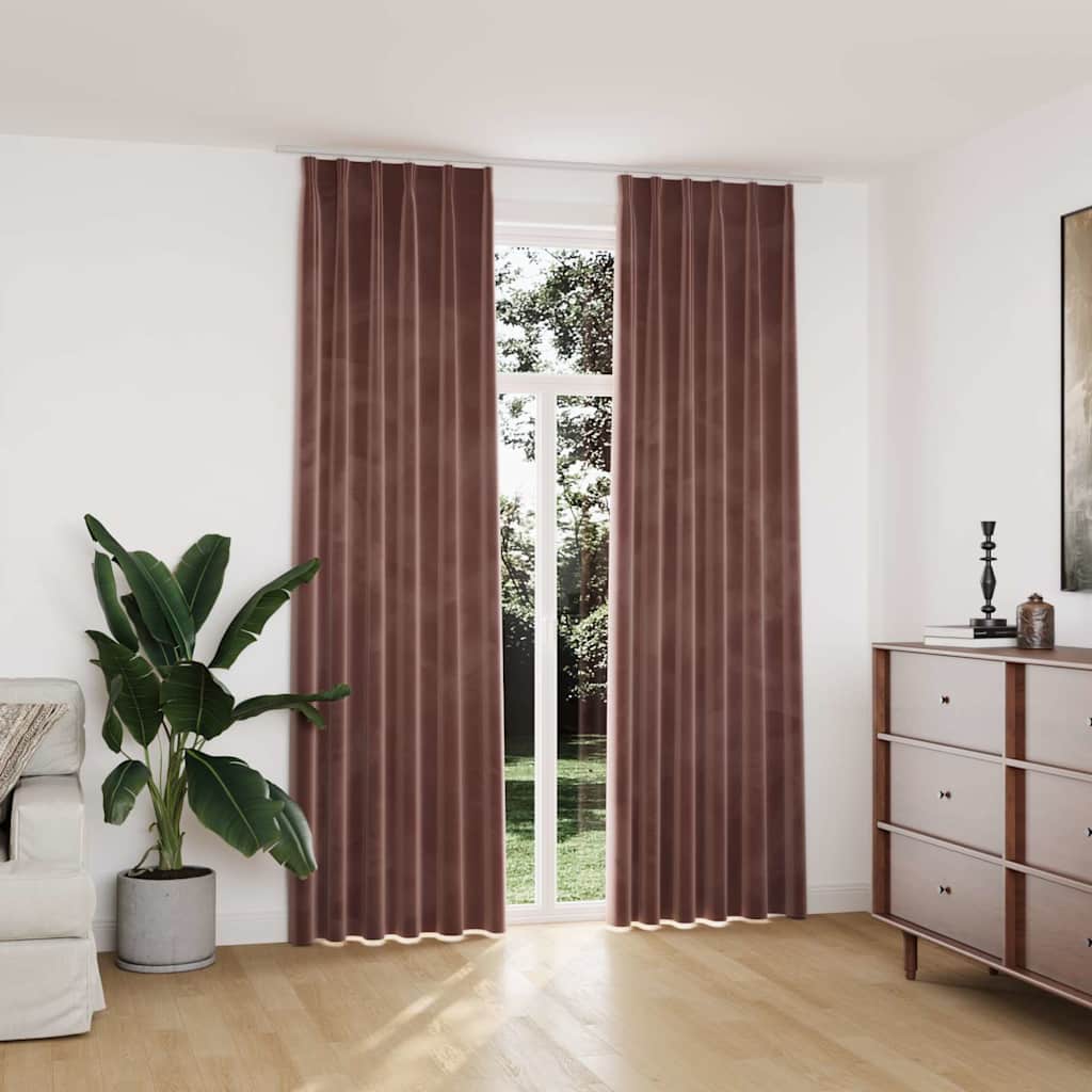 Pimendavad kardinad 2 tk konksud, samet, vanaroosa, 140x245 cm