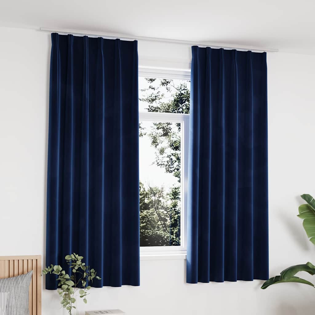 Pimendavad kardinad 2 tk konksud, samet, tumesinine, 140x175 cm